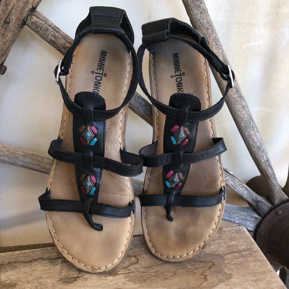 MINNETONKA Leather Southwestern Indian Sandals 9M